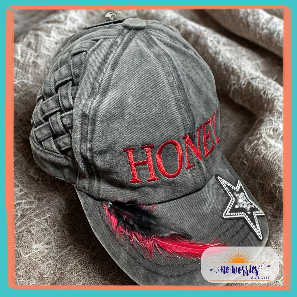 Cap, HONEY side weave, Trendy, Hand-Decorated Custom for Women