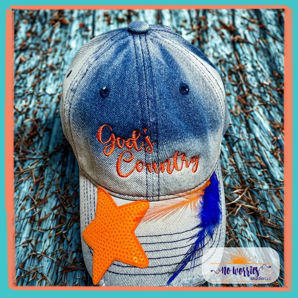 Cap, God's Country, Trendy, Hand-Decorated Custom for Women