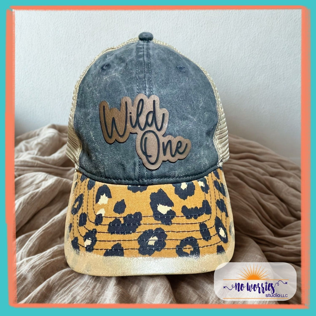 Cap, Wild One Leopard bill, Trendy, Hand-Decorated Custom for Women