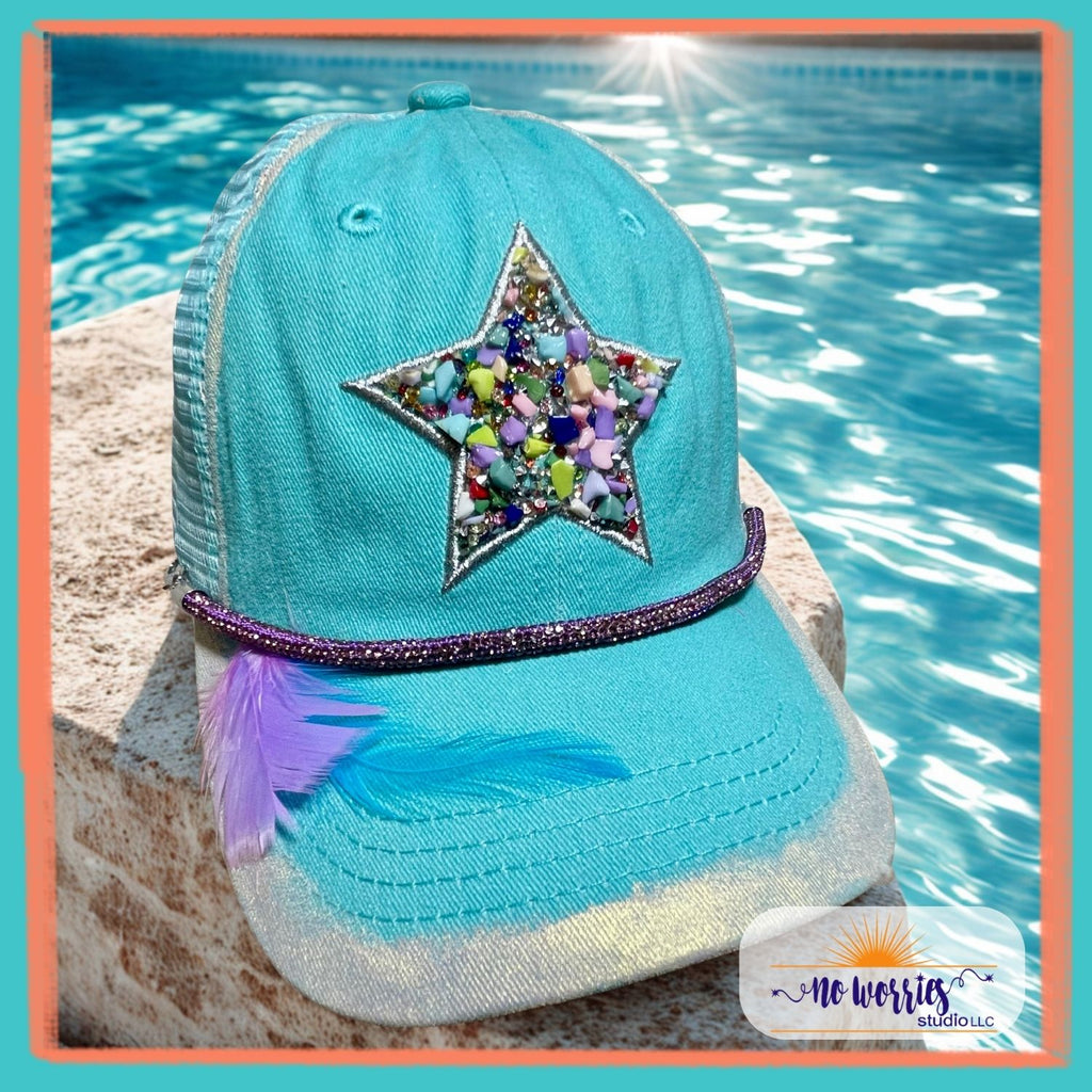Cap, Pebble Star, Trendy, Hand-Decorated Custom for Women