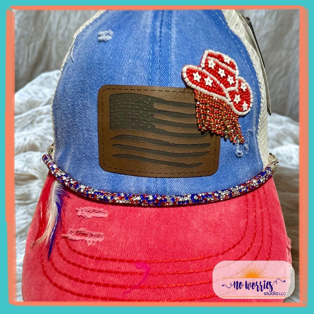 Cap, Americana Cowgirl, Trendy, Hand-Decorated Custom for Women