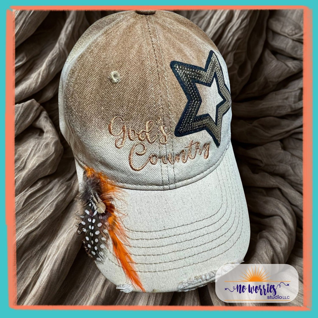 Cap, God's Country, Trendy, Hand-Decorated Custom for Women