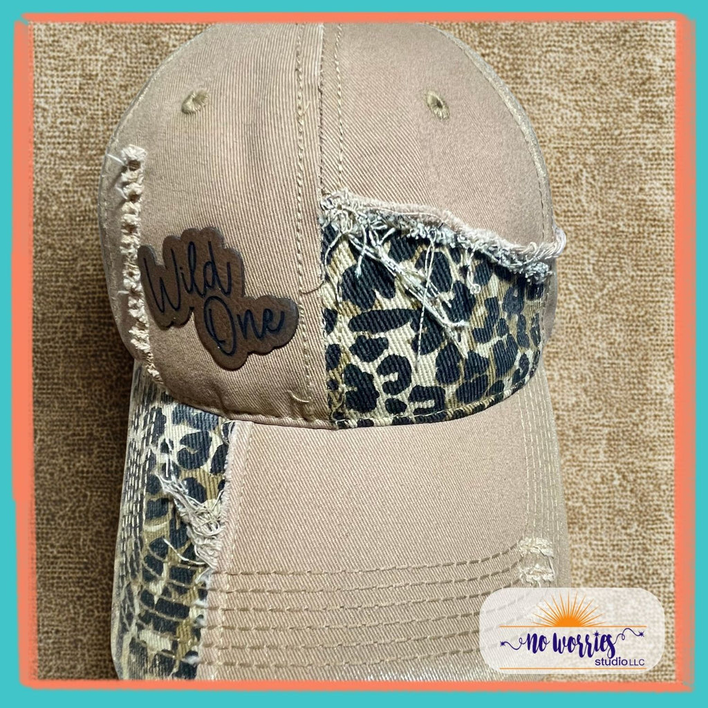 Cap, Wild One Small patch Leopard block, Trendy, Hand-Decorated Custom for Women