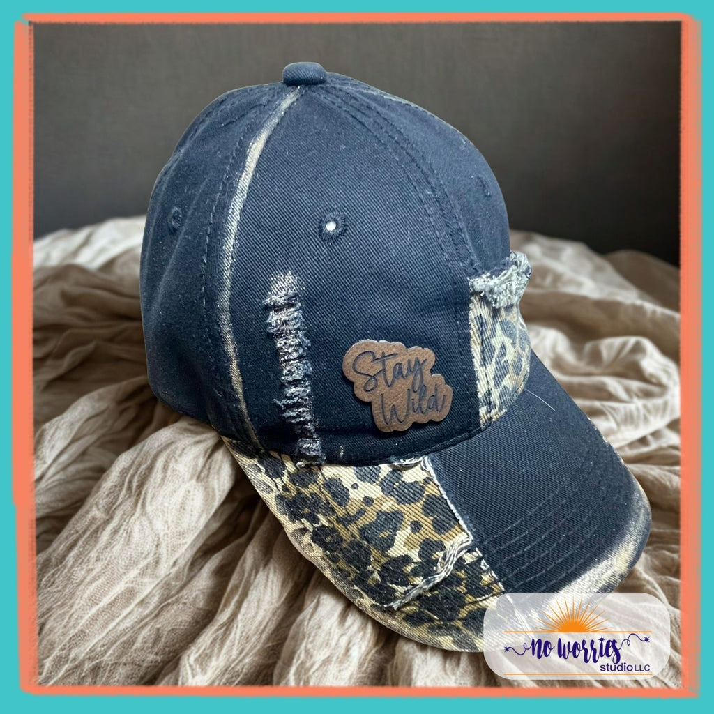 Cap, Stay Wild Small patch Leopard block, Trendy, Hand-Decorated Custom for Women