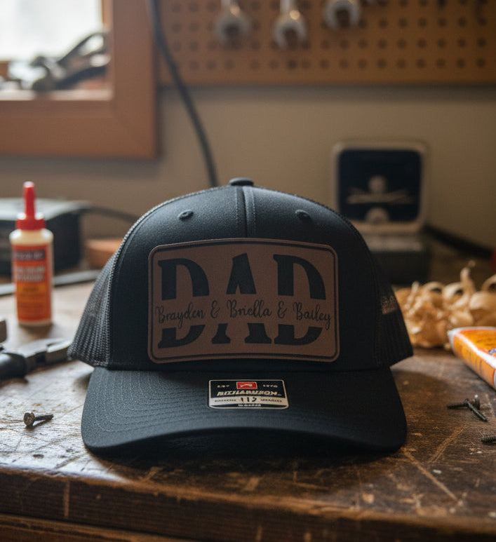 Cap, Dad or Grandparent, Custom, Personalized  - Custom Vegan Leather Patch with Children’s Names