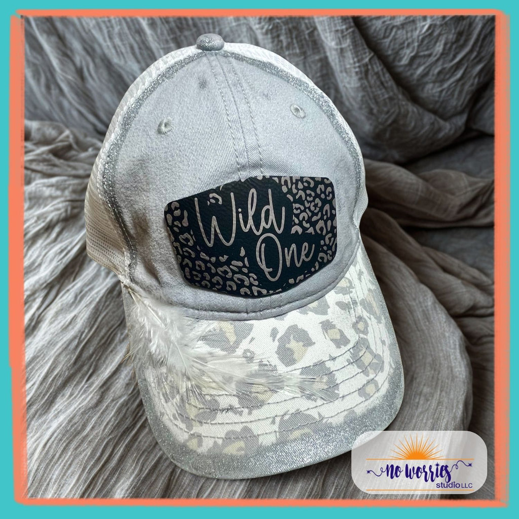 Cap, Wild One Silver Leopard bill, Trendy, Hand-Decorated Custom for Women
