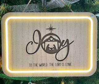 Christmas Decor - Wood, lighted sign, Santa Stop Here, Joy To The World, True Story