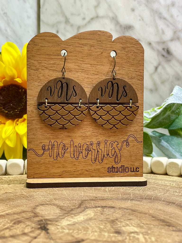 Earrings monogram, mermaid round