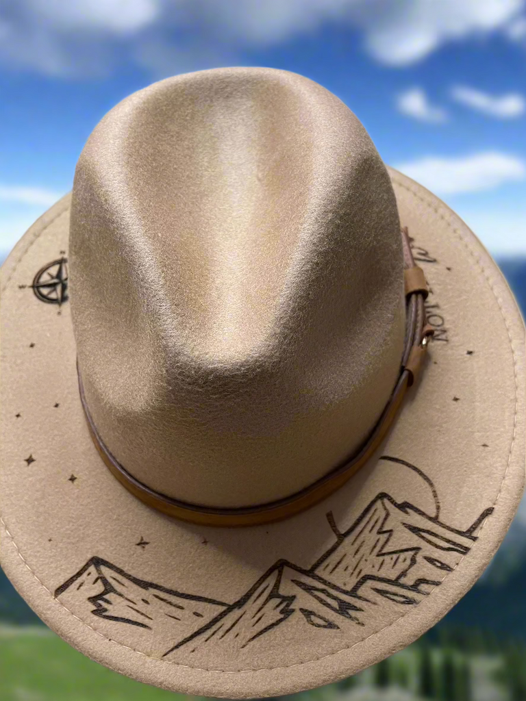 Hat, Felt, Wide-brimmed, Laser engraved