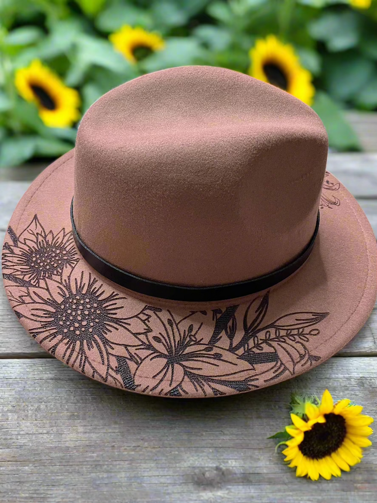 Hat, Felt, Wide-brimmed, Laser engraved