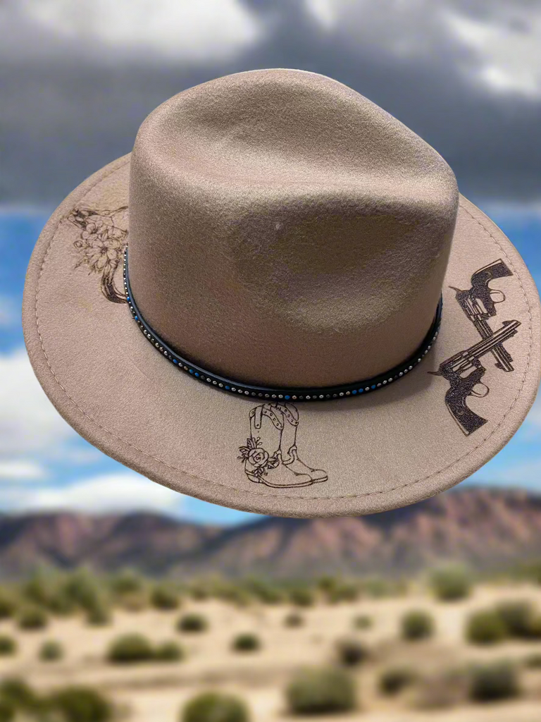 Hat, Felt, Wide-brimmed, Laser engraved